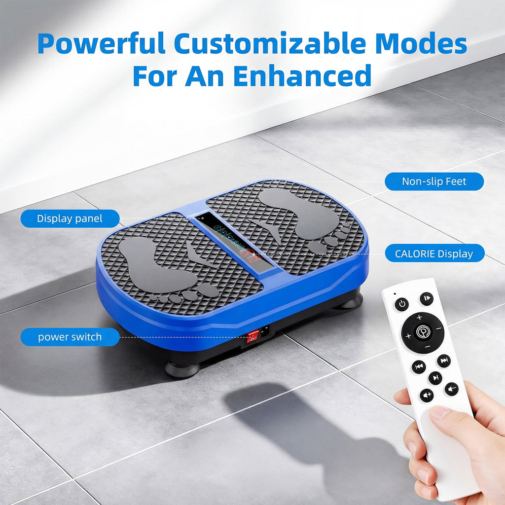 Airfind Vibration Plate Exercise Machine for Lymphatic Drainage, Full Body Workout Vibration Platform with Bluetooth Speaker,2 Loops and 5 Resistance Bands for Home Exercise Gym,450lb Capacity,Blue