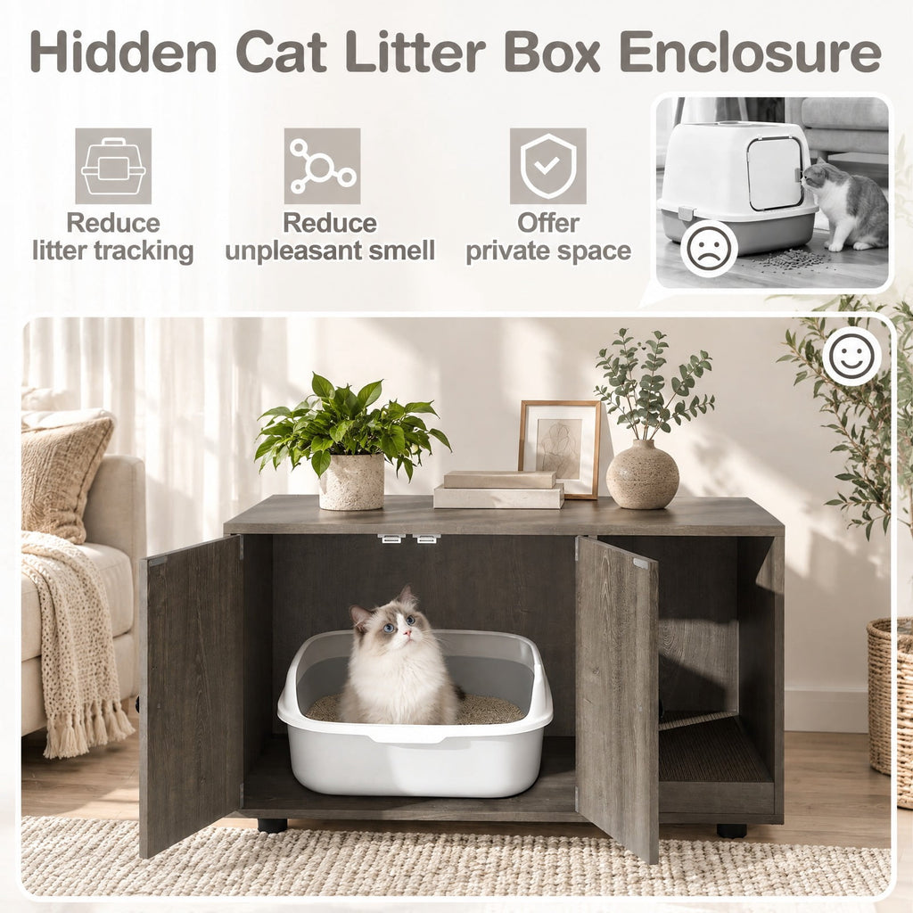 Airfind Wooden Cat Litter Box Enclosure Hidden Litter Box Furniture with Scratching Board, Engineered Board MDF Frame, Oak