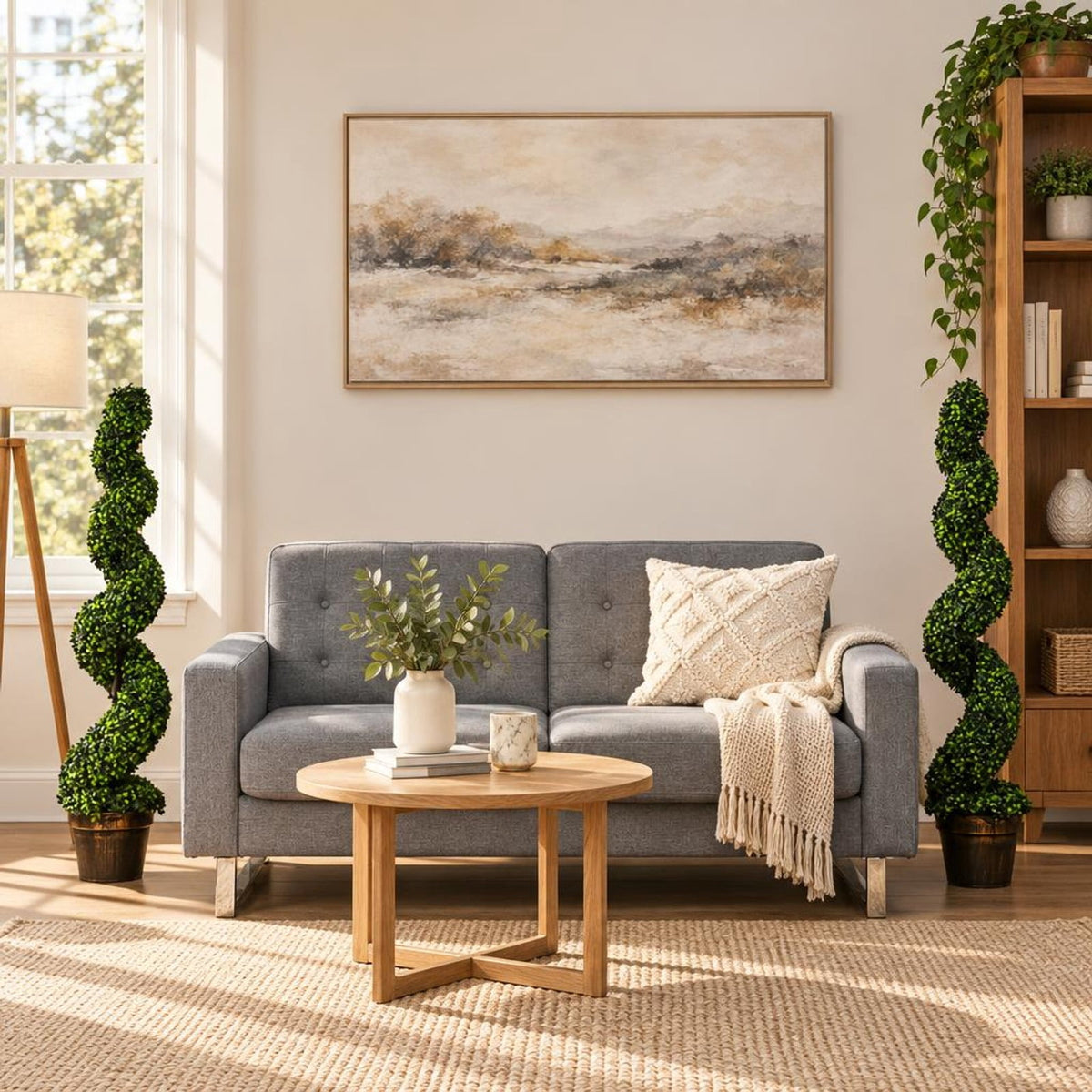 Airfind 2 Pack 4 Feet Artificial Spiral Boxwood Topiary Indoor Outdoor Decor, PE iron tube cement, 9.5 Inch x 9.5 Inch x 47 Inch (L x W x H) Pot
