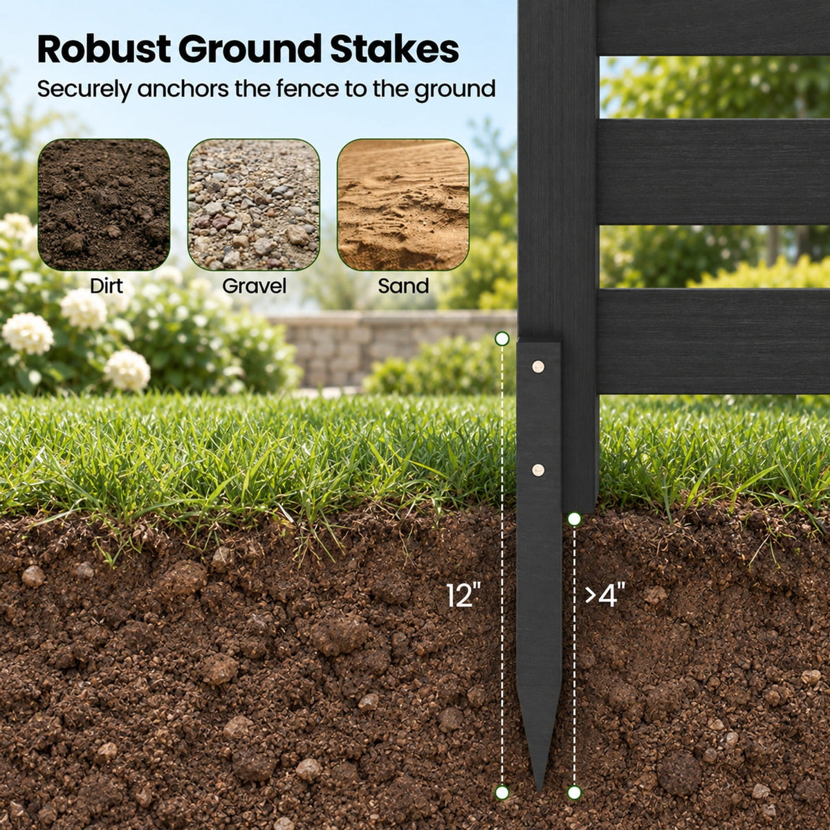 Airfind 3-Panel Wooden Outdoor Privacy Fence with Ground Stakes, Fir Wood Frame, Black, Product Dimensions of Each Screen 38.5 Inch
