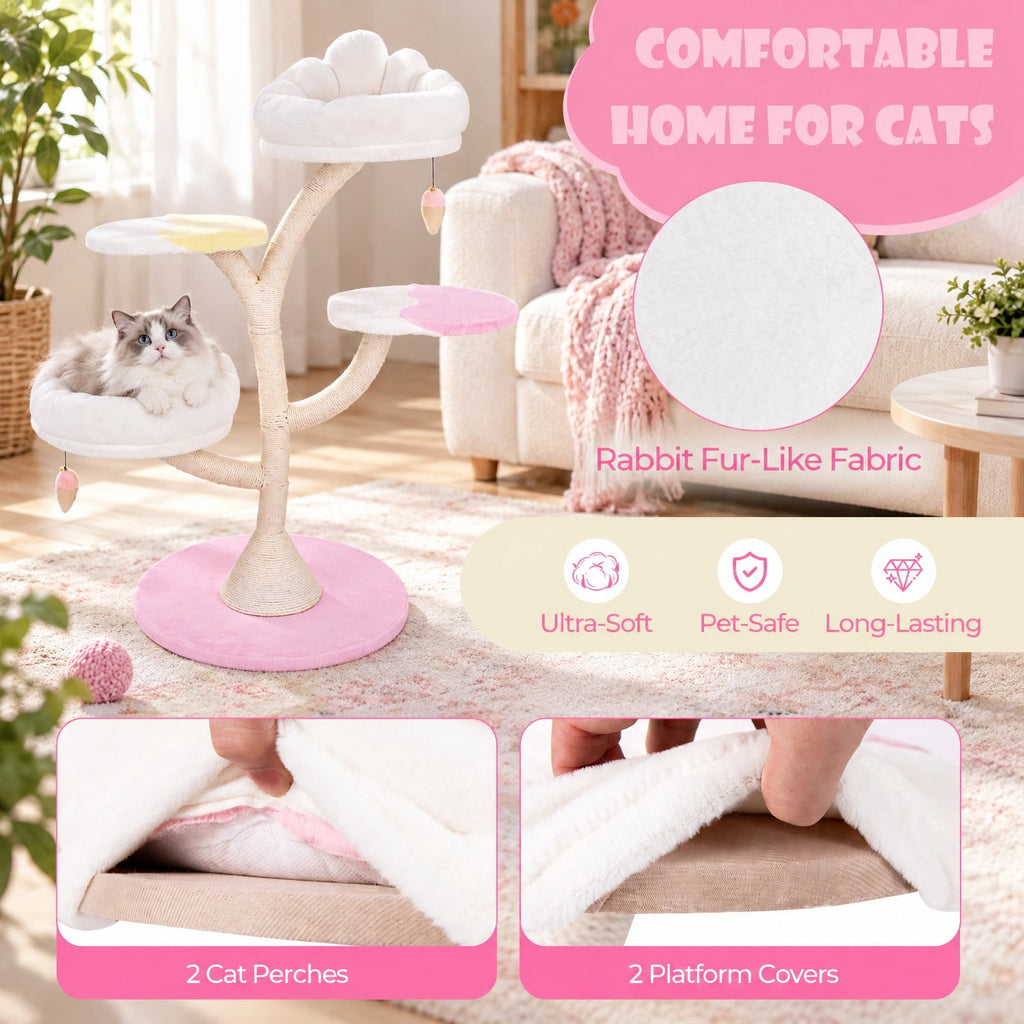 Airfind Multi-Layer Cat Tree Cat Tower with 2 Cat Perches 2 Platforms, Capacity of Each Layer 35 Lbsnet Weight for Convenient Everyday Use, Pink