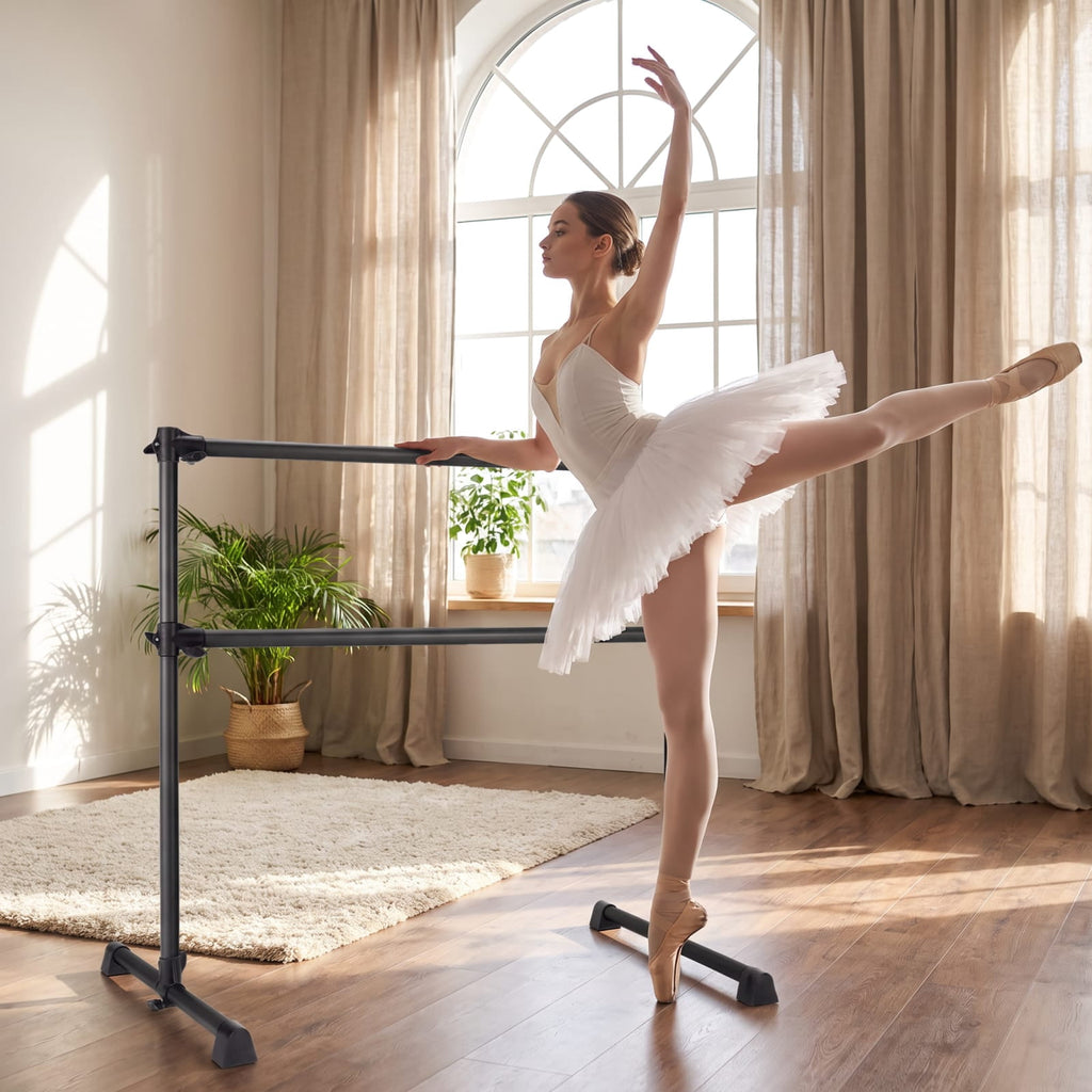 Airfind 4 Feet Double Ballet Barre with Adjustable Height and Anti Skid Pads for Home Dance Studio Stretching and Practice, Black