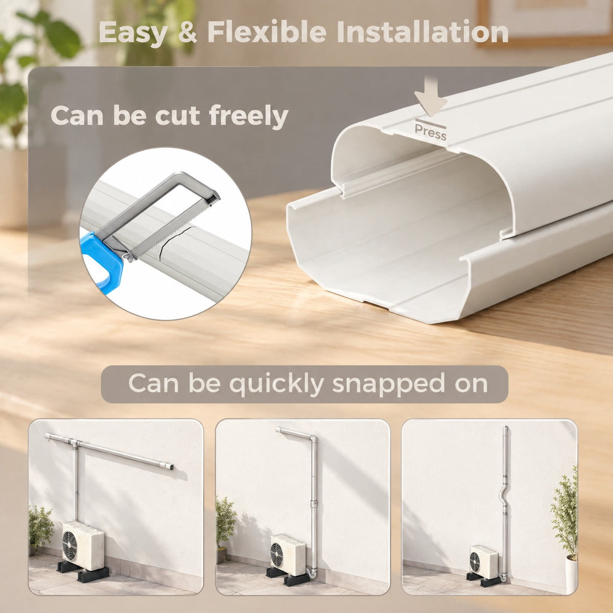 Airfind 4 Inches W Mini Decorative PVC Slim Line Cover Kit-16.5ft, PVC Straight Duct Frame, 39.5 x 2.7 x 4 Flexible Duct Footprint, White