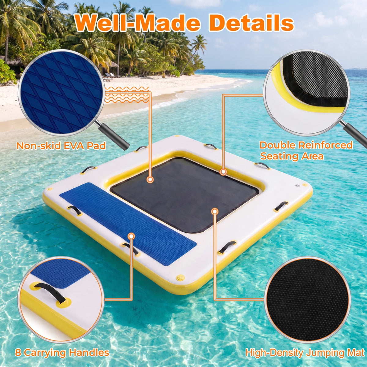 Airfind 8 by 8 FT Inflatable Floating Dock Platform with Mesh Swim Lounge and Carry Bag for Lake Pool and Boating, White