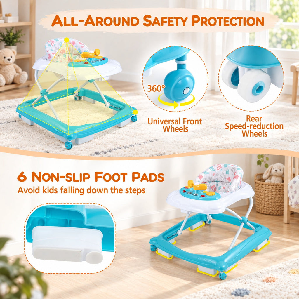 Airfind Foldable Baby Walker with 3 Adjustable Heights and Padded Seat, 26.5 lbs Capacity, PP Frame, for 7-14 months, Green