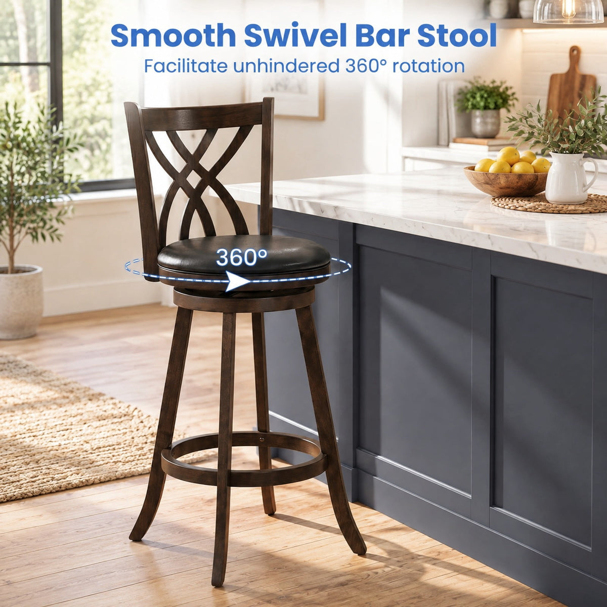 Airfind Set of 4 29 Inch Counter Height Bar Stools with Rubber Wood Frame, 330 lbs Capacity, Rubber Wood PU Sponge Metal Frame, Gray