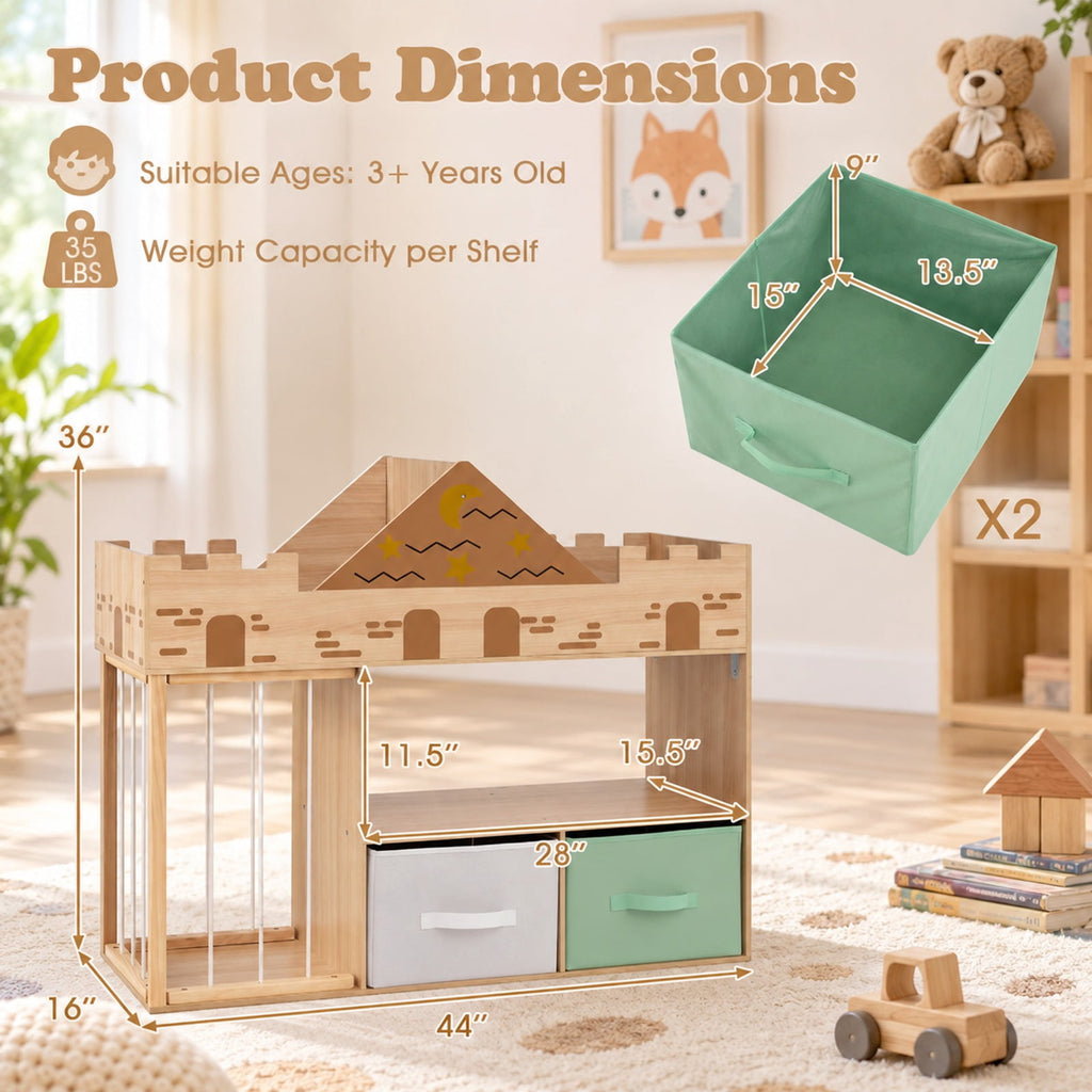 Airfind Toy Storage Organizer with Stuffed Animal Storage and Open Shelves, 35 lbs Capacity, Engineered Wood Pine Wood Cotton PP Frame, Natural