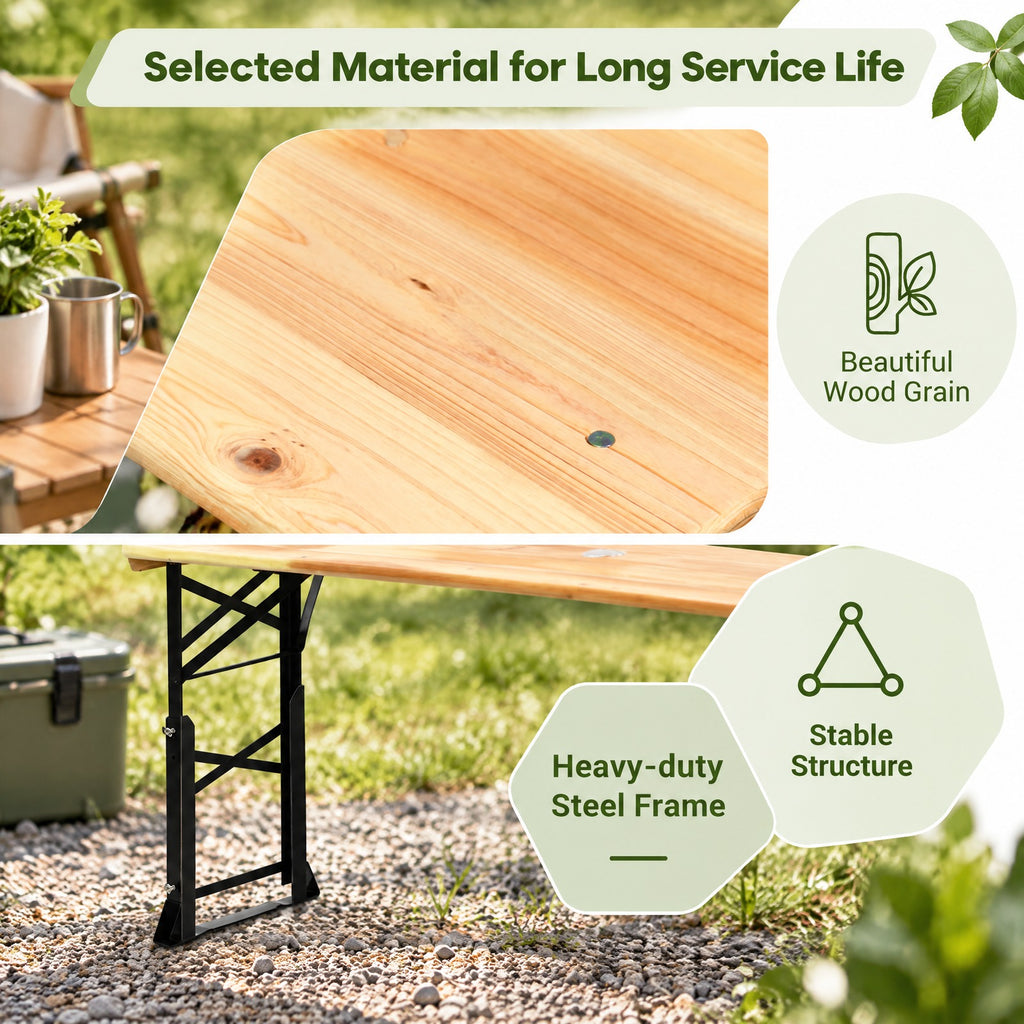 Airfind 66.5 Inch Outdoor Wood Folding Picnic Table with Adjustable Heights, 110 lbs Capacity, Wood metal Frame, 66.5 Footprint, Wood