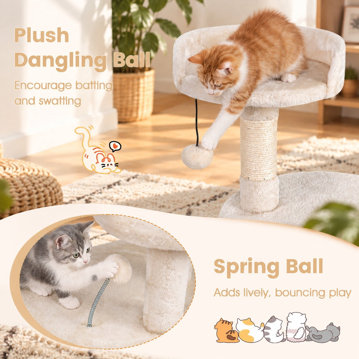 Airfind 36 Inch Tall Kitten Tower with Condo and Plush Perch, 22 Lbs Capacity, Engineered Wood Sponge Plush Fabric Sisal Base, Beige