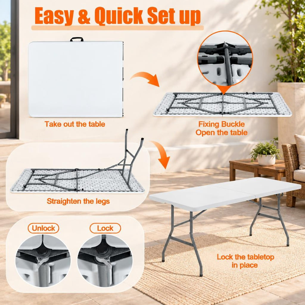 Airfind Portable Folding Camping Table with Carrying Handle for Picnic, 330 lbs Capacity, HDPE Steel Expanded Frame, 71 x 29 x 29 Footprint