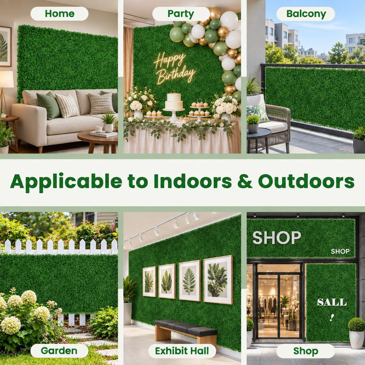 Airfind 12 Pieces 20 x 20 inches Artificial Grass Wall Panels for Garden Yard Balcony, PE Each Frame, Green