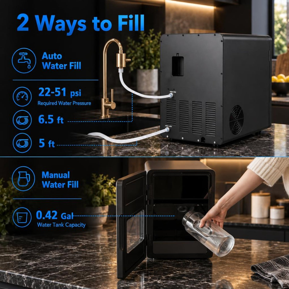 Airfind 2 Inch Countertop Ice Ball Maker with 4 Ice Balls Made in 38 Minutes, Stainless Steel ABS Frame, 12.5 x 17.7 x 17.5 Length of Footprint