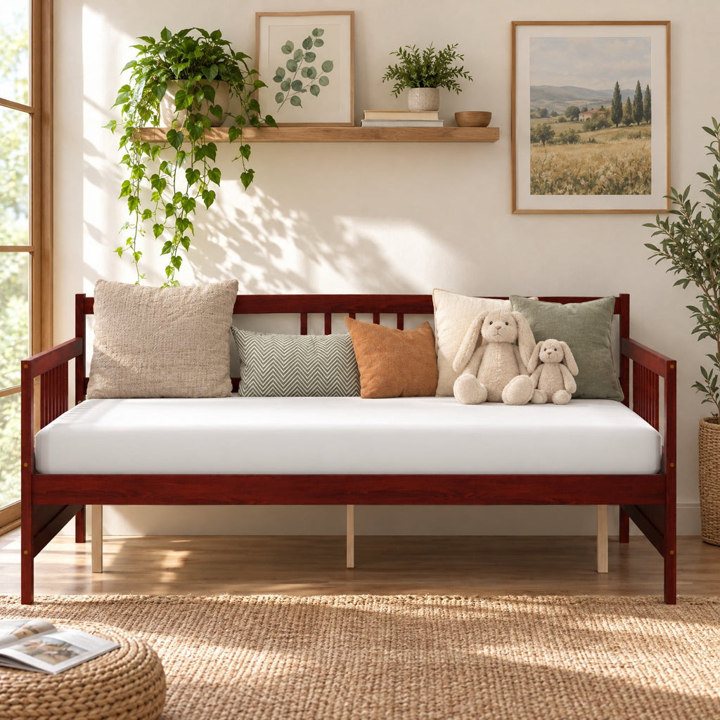 Airfind Classic Wooden Full Size Daybed Frame with Guardrails, 250 lbs Capacity, Pine wood plywood MDF Frame, Brown