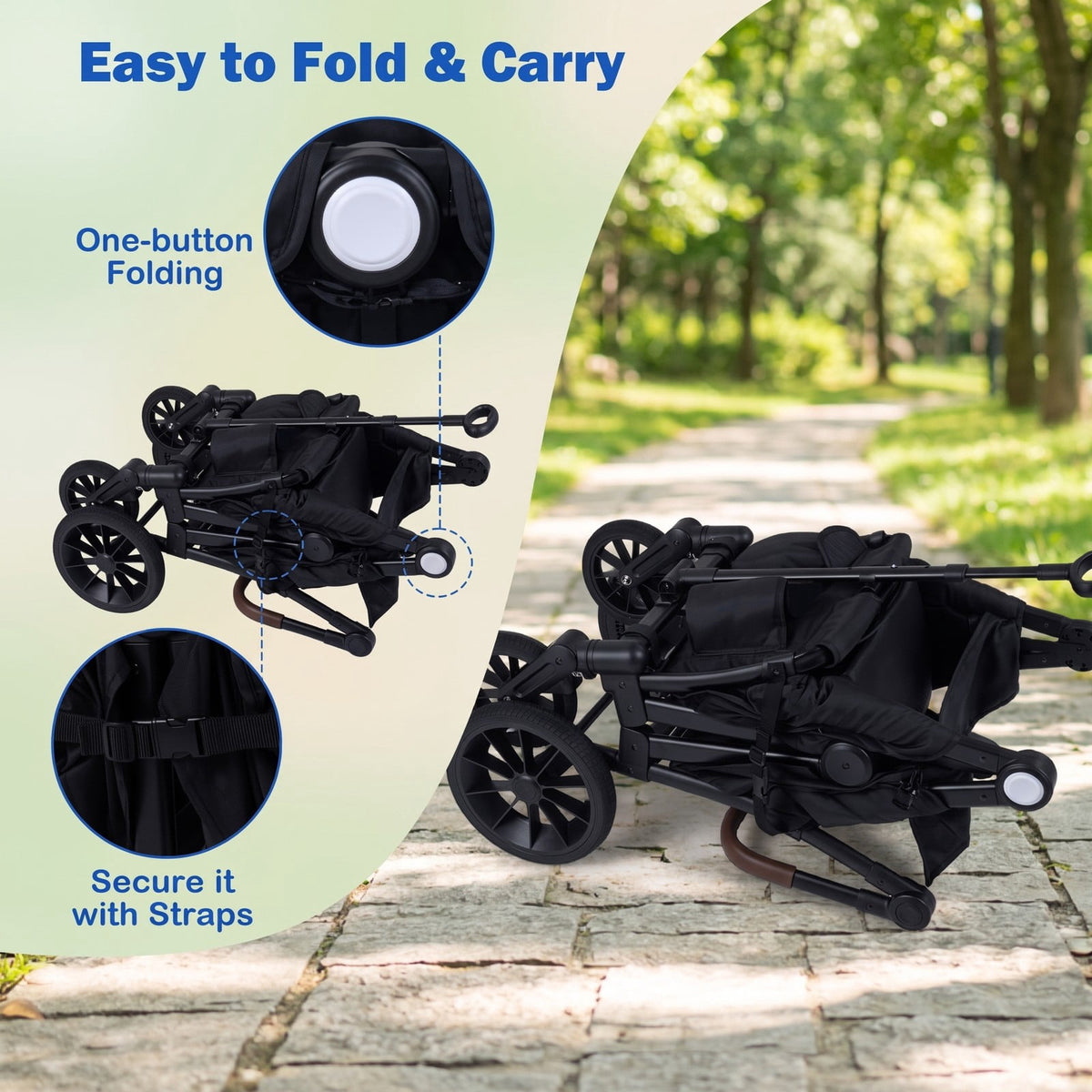 Airfind Foldable Wagon Stroller for 2 Kids Double Seater Toddler Stroller with Removable Canopy, 55 lbs Capacity, for 6-36 Months Old, Black