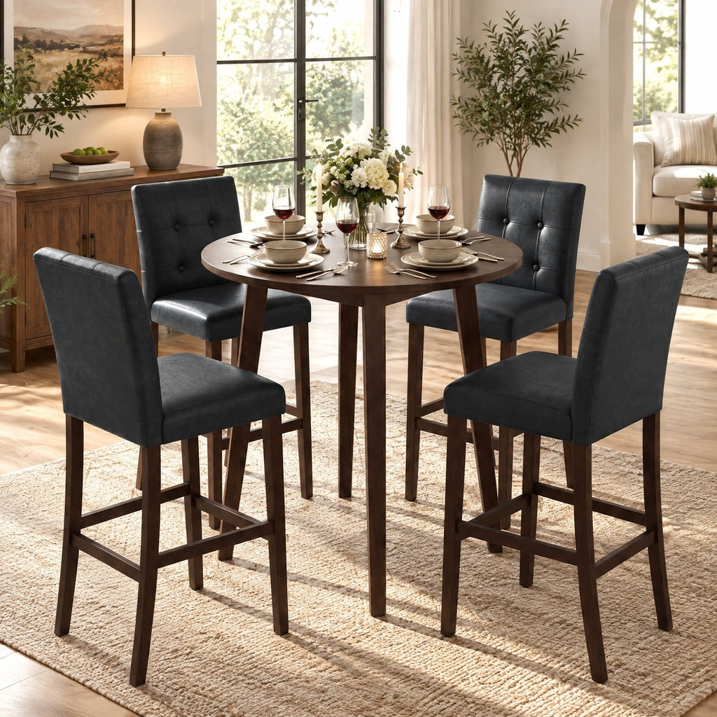 Airfind Set of 2 PVC Dining Leather Bar Stools with Solid Wood Legs-29 inches, 243 lbs Capacity, PVC rubber wood Frame, 18.5 Inch x 21 Inch x 39 Inch Footprint