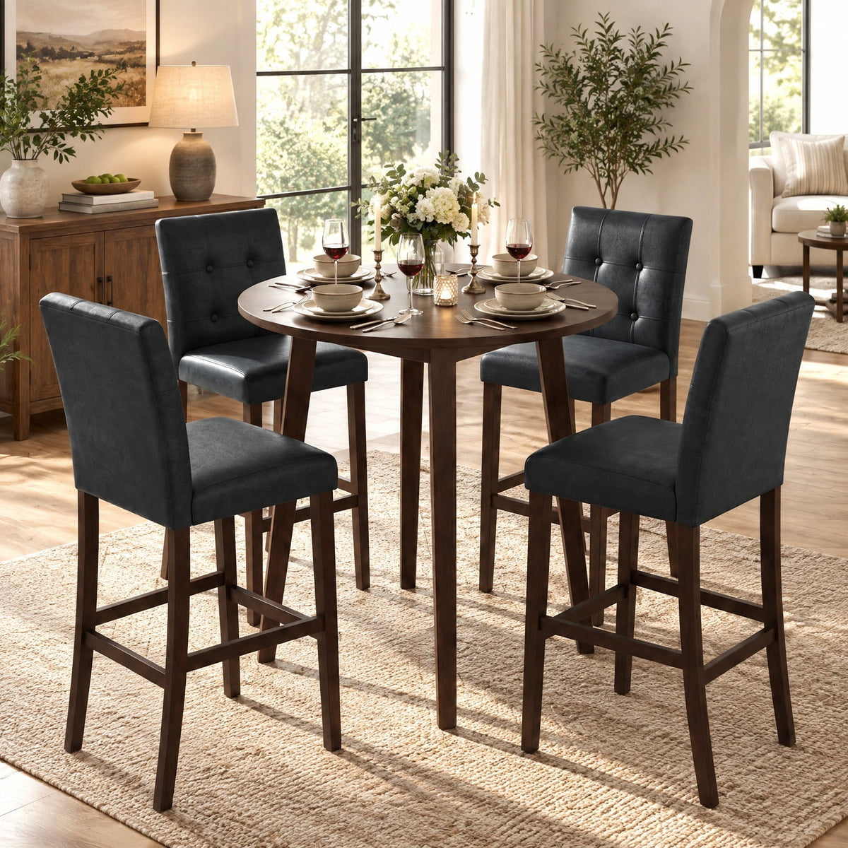 Airfind Set of 2 PVC Dining Leather Bar Stools with Solid Wood Legs-29 inches, 243 lbs Capacity, PVC rubber wood Frame, 18.5 Inch x 21 Inch x 39 Inch Footprint