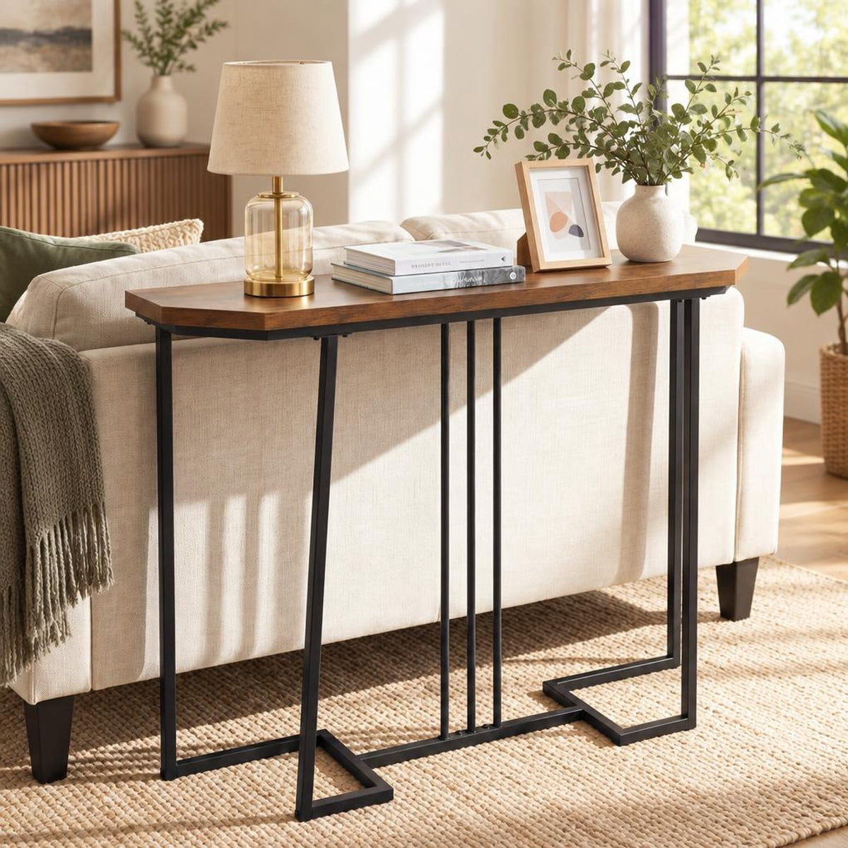 Airfind Modern Console Table Narrow Entryway Table with Metal Legs, 88 lbs Capacity, Engineered Wood Metal Frame, 44 x 12 x 36 Footprint, Brown