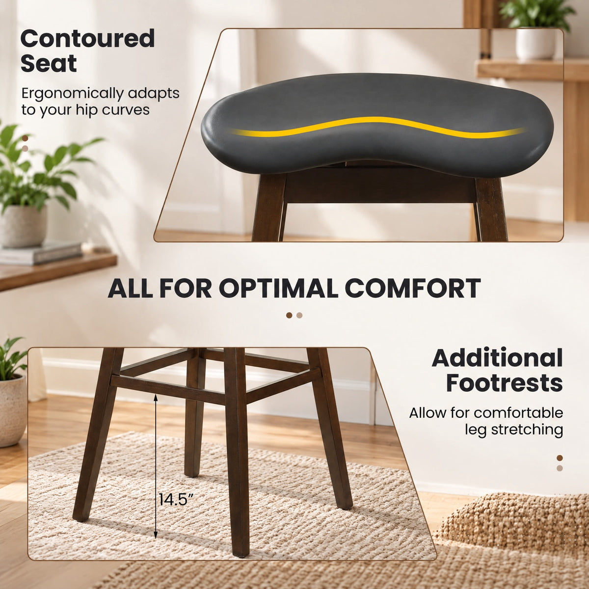 Airfind Swivel Bar Stools Set of 2 with Padded Contoured Seat and Footrest-Black and Brown, 310 lbs Capacity, Rubber Wood MDF PVC Leather Sponge Frame