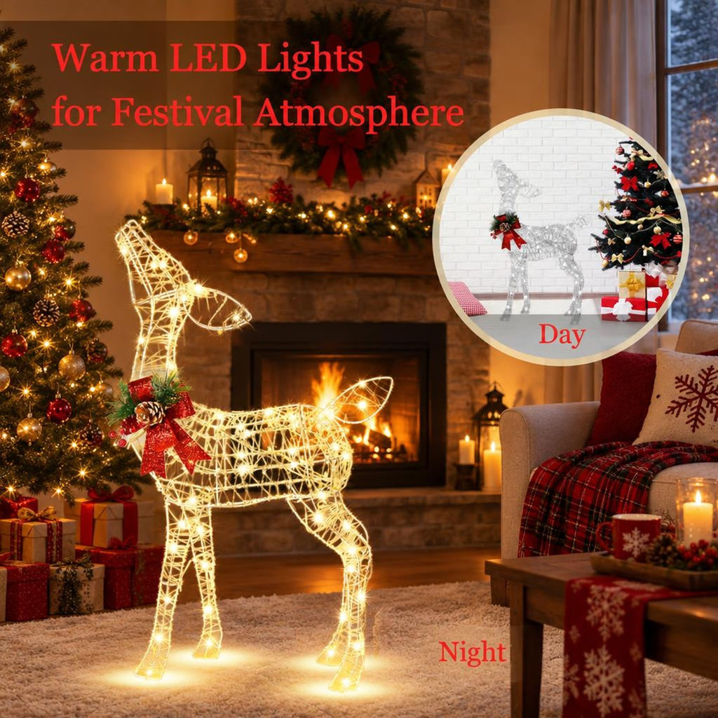 Airfind 34.5 Inch Lighted Christmas Reindeer Decoration with 50 Warm White LED Lights, White, Dimension 20.5 Inch x 8 Inch x 34.5 Inch (L x W x H)