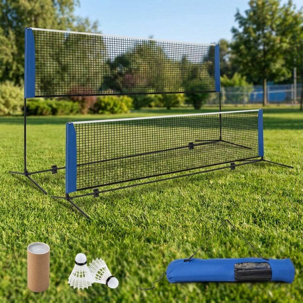 Airfind 10 Foot Adjustable Badminton Net Set for backyard with portable carry bag and non-slip footpads for pickleball volleyball tennis in blue black