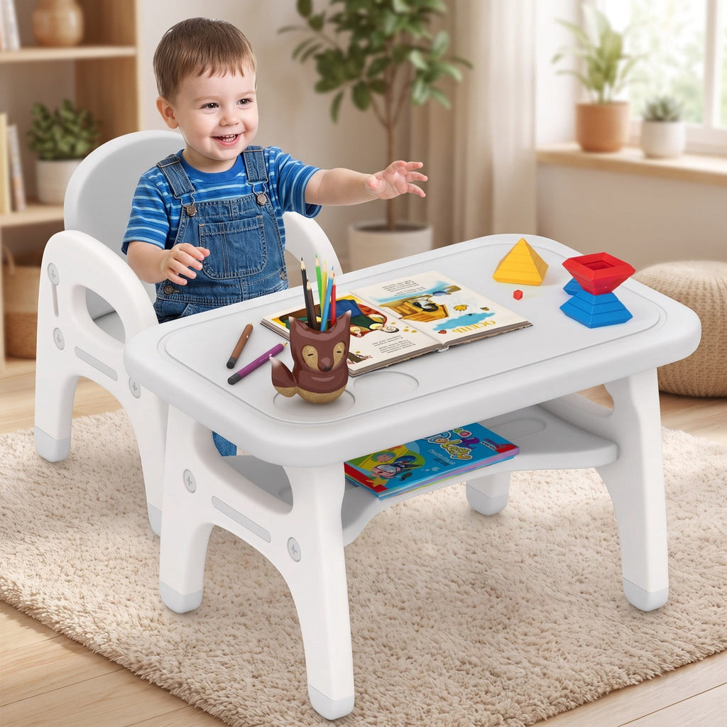 Airfind Kids Activity Table and Chair Set with Montessori Toys for Preschool and Kindergarten, 44 lbs Capacity, HDPE Frame, Gray
