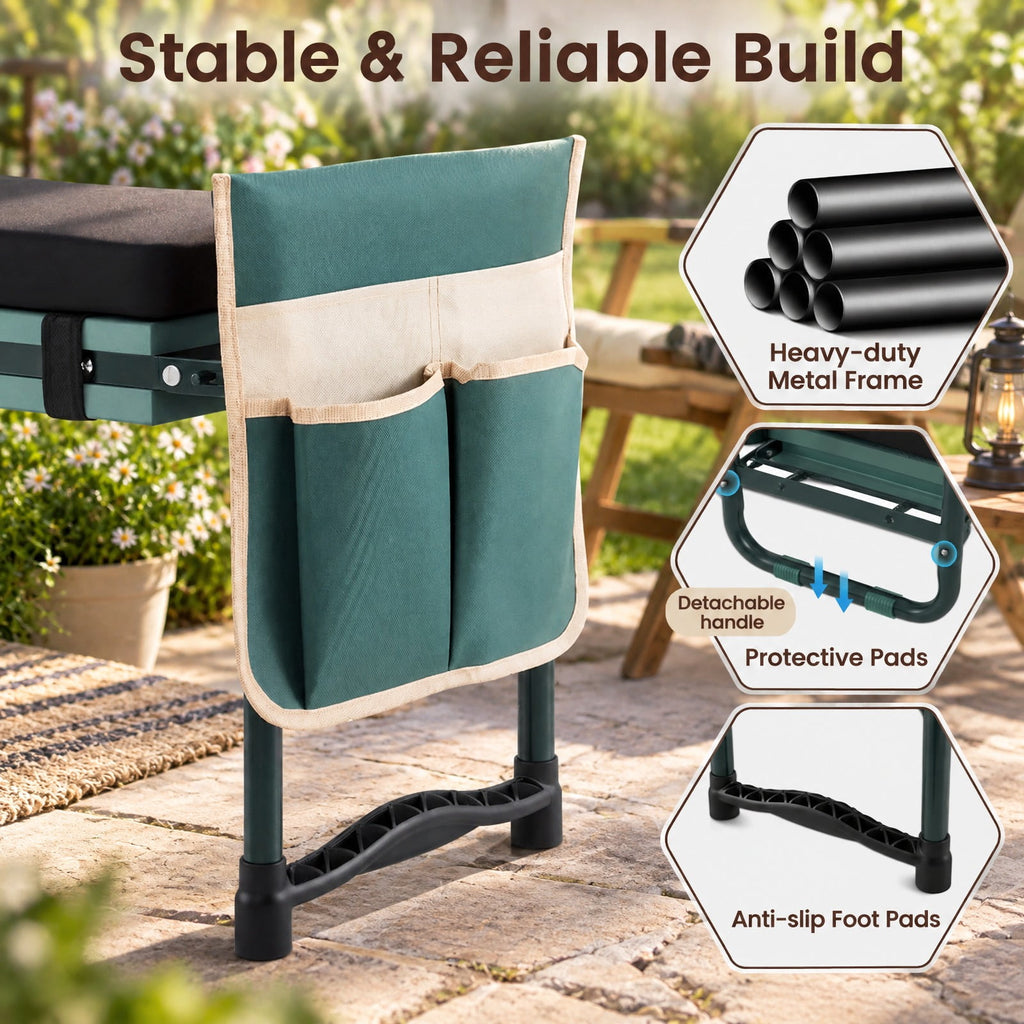 Airfind Garden Kneeler and Seat Foldable Gardening Stool with Wide EVA Foam Padding, 350 lbs Capacity, Metal EVA Frame, 21 x 12 x 17 Footprint