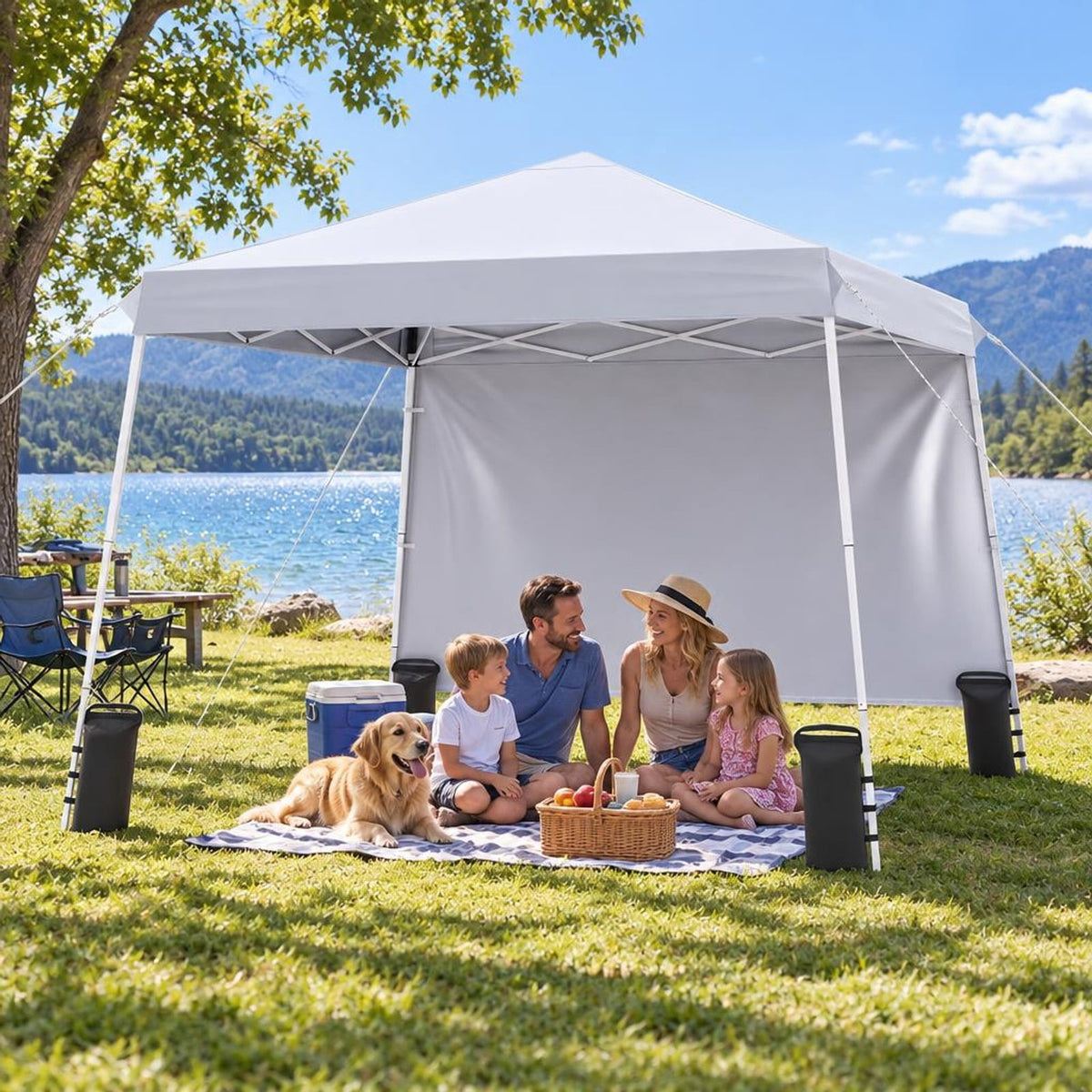 Airfind 9 ft x 9 ft Pop Up Canopy Tent with 8 Ground Stakes 4 Wind Ropes and Carry Bag for Outdoor Party, Metal Oxford Cloth PP Frame, White