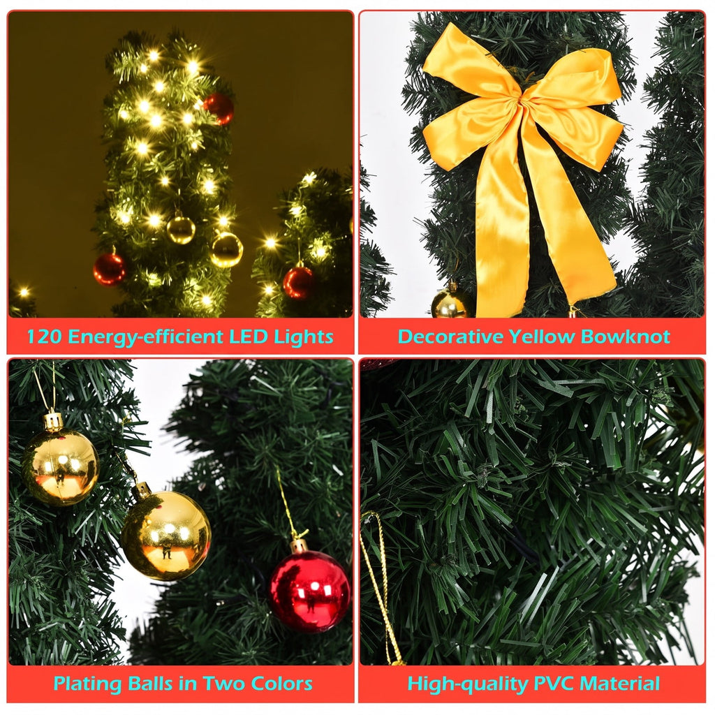 Airfind 6 Feet Artificial Cactus PVC Christmas Tree with LED Lights and Ball Ornaments-6 ft, PVC Metal Frame, Green