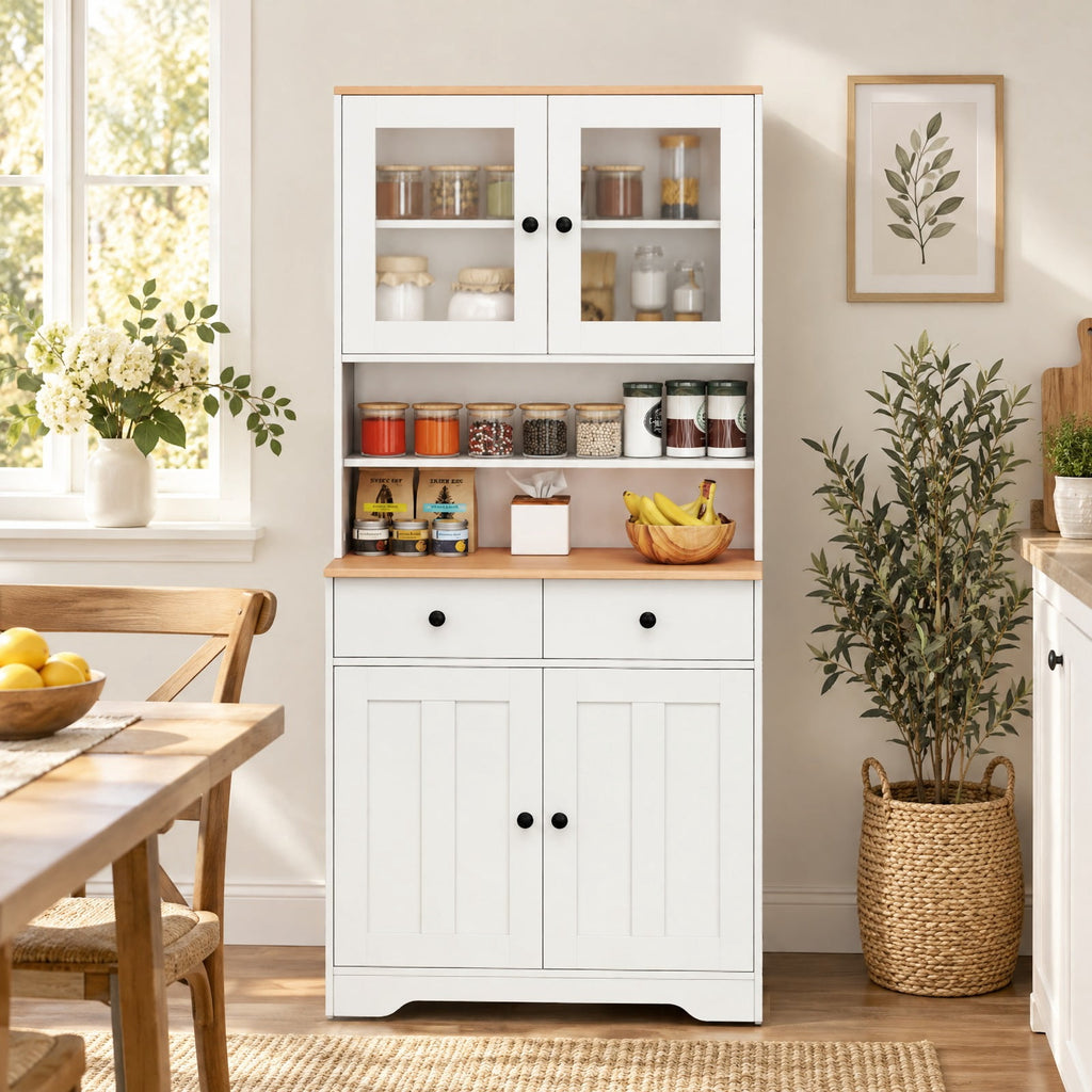 Airfind Pantry Cabinet with 2 Removable Shelves, Engineered Wood MDF Glass Frame, 12.5 x 13 x 3 Footprint, White