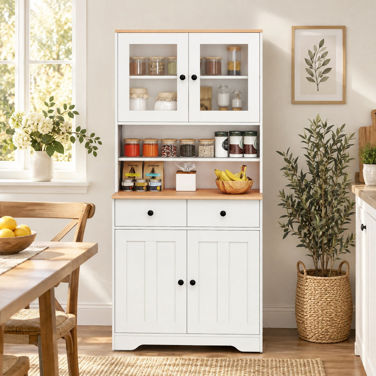 Airfind Pantry Cabinet with 2 Removable Shelves, Engineered Wood MDF Glass Frame, 12.5 x 13 x 3 Footprint, White