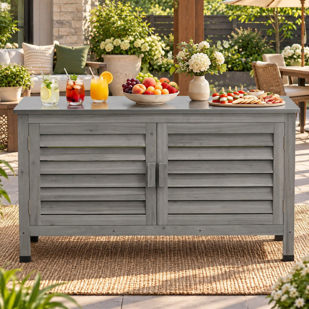 Airfind Patio Storage Cabinet with Stainless Steel Countertop and L-Shaped Shelf for Garden, 66 lbs Capacity, Fir Wood Stainless Steel Rubber Frame