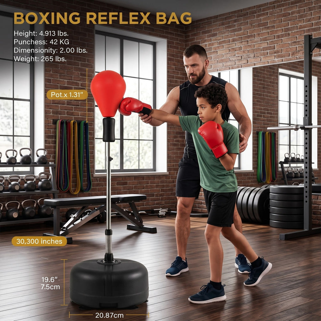 Airfind Height Adjustable Punching Bag with Stand for Teens and Adults, Freestanding Reflex Boxing Bag with Weighted Fillable Base, Gloves and Spring Ball for, Red