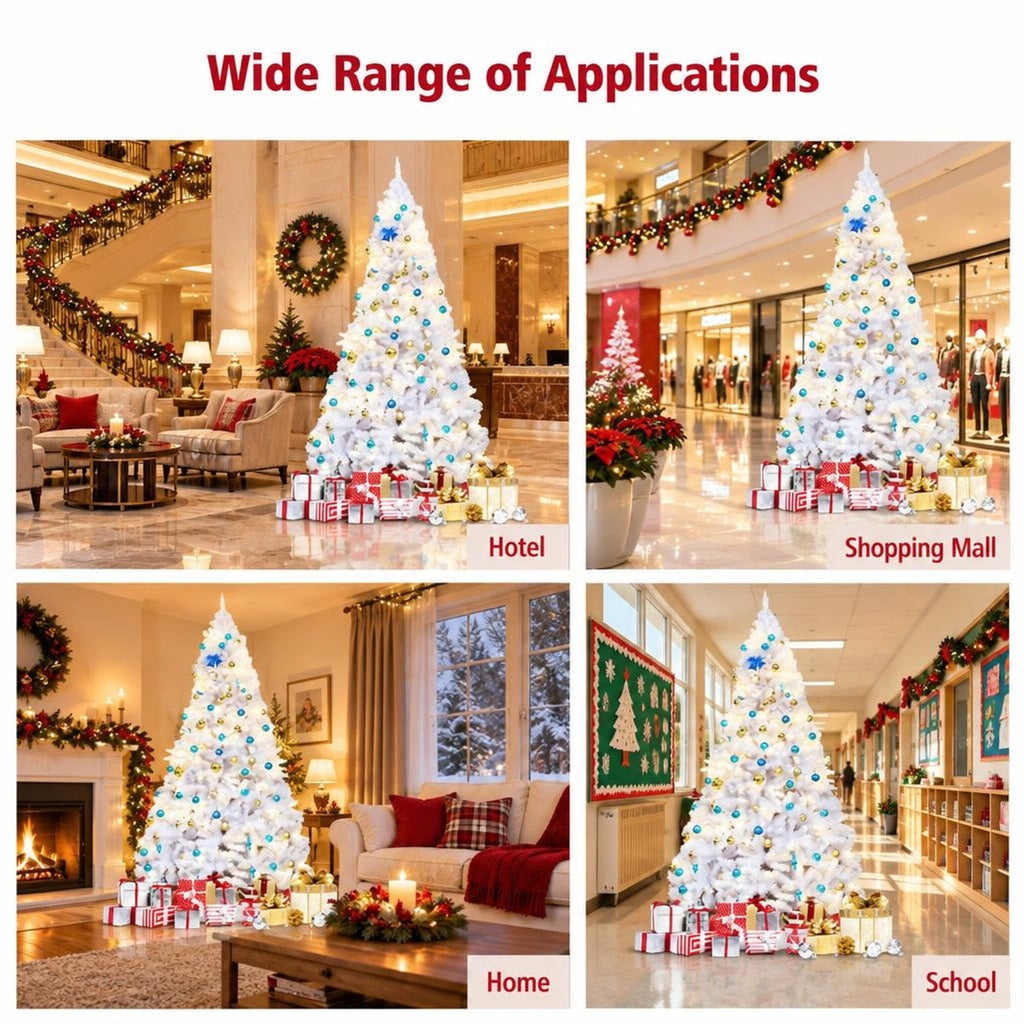 Airfind 6 / 7.5 / 9 Hinged Artificial Christmas Tree with Metal Stand-9 ft, PVC iron Frame, φ 3.8 ft x 6 ft Footprint, White