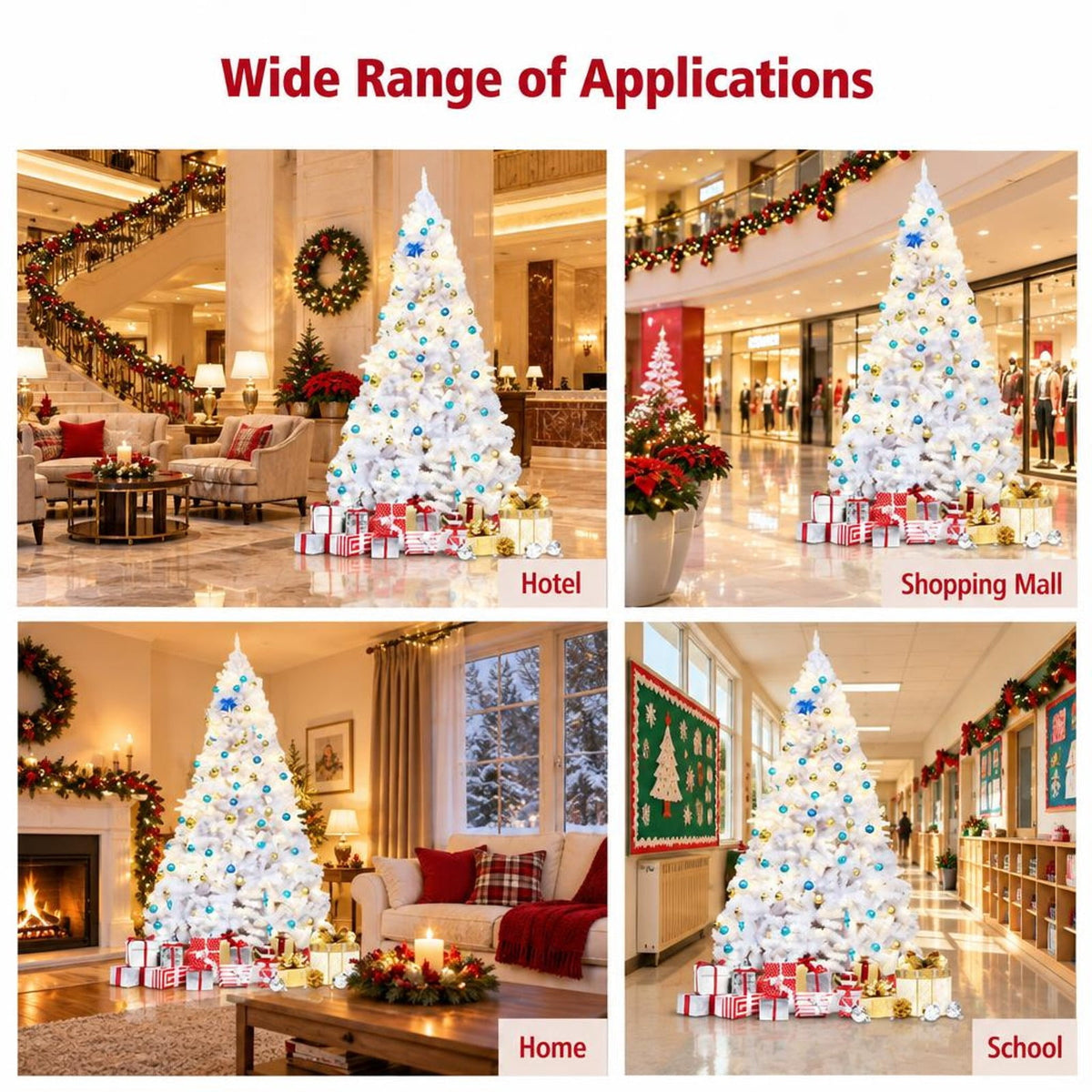 Airfind 6 / 7.5 / 9 Hinged Artificial Christmas Tree with Metal Stand-9 ft, PVC iron Frame, φ 3.8 ft x 6 ft Footprint, White