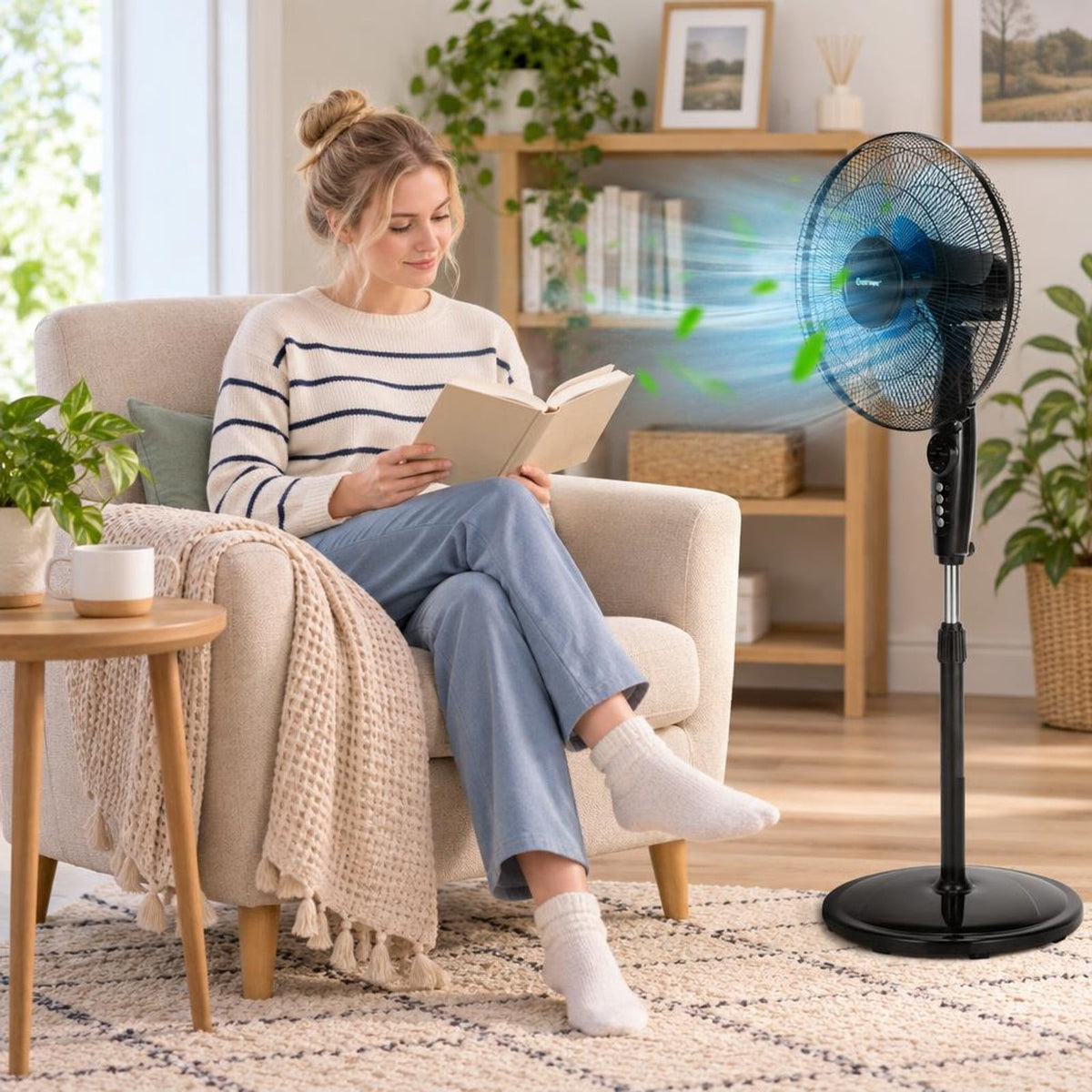 Airfind 16 Inches Adjustable Height Fan with Quiet Oscillating Stand for Home and Office, PP iron Frame, Black