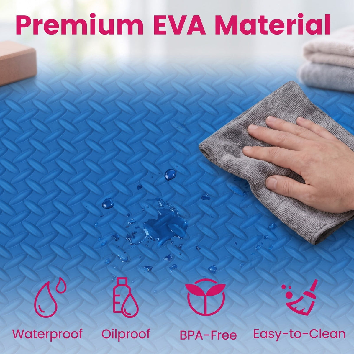 Airfind 12 Tiles Puzzle Exercise Floor Mat with Interlocking EVA Foam and Non-Slip Texture for Home Gym Equipment Protection, Blue