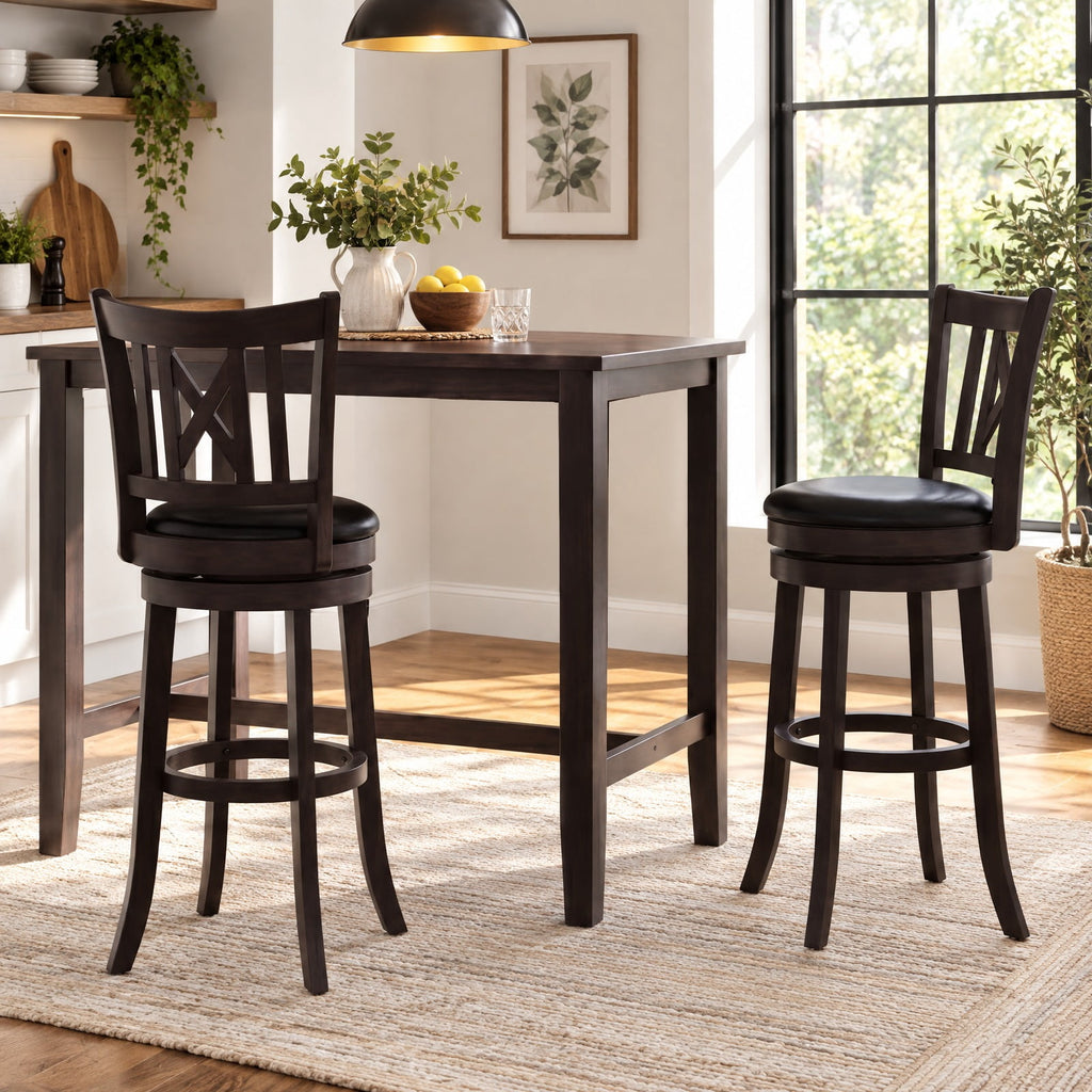 Airfind Set of 2 Bar Stools Swivel Bar Chairs with Hollowed Backrest and Footrest-30 inches, 275 lbs Capacity, 20 Inch x 18 Inch x 39.5 Inch Footprint