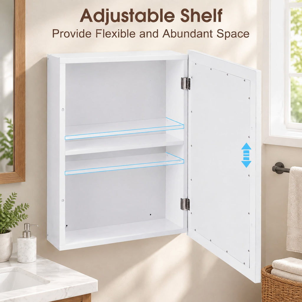 Airfind Wall Mounted Adjustable Medicine Storage Mirror Cabinet, MDF glass Frame, 20 Inch x 6 Inch x 26 Inch Footprint, White