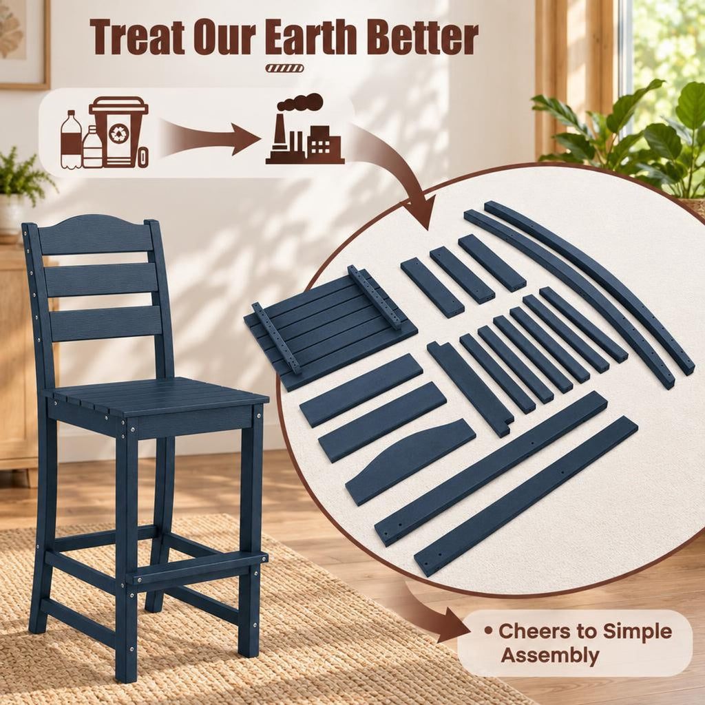 Airfind 30 Inches Counter Height HDPE Bar Stool with Backrest and Footrest, 360 lbs Capacity, HDPE Frame, Navy
