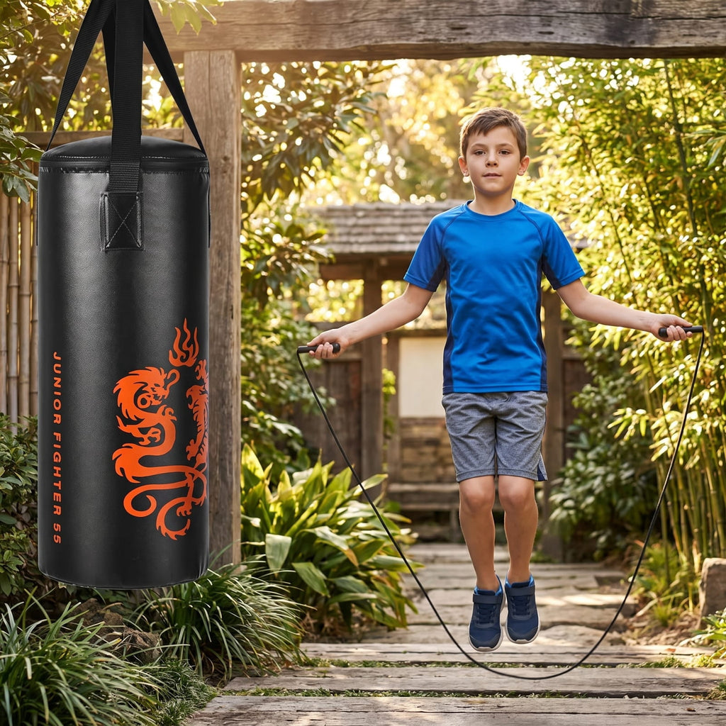 Airfind 2 Foot Kids Hanging Punching Bag Boxing Set with Gloves Skipping Rope and Rucksack for Junior Home Training, Black