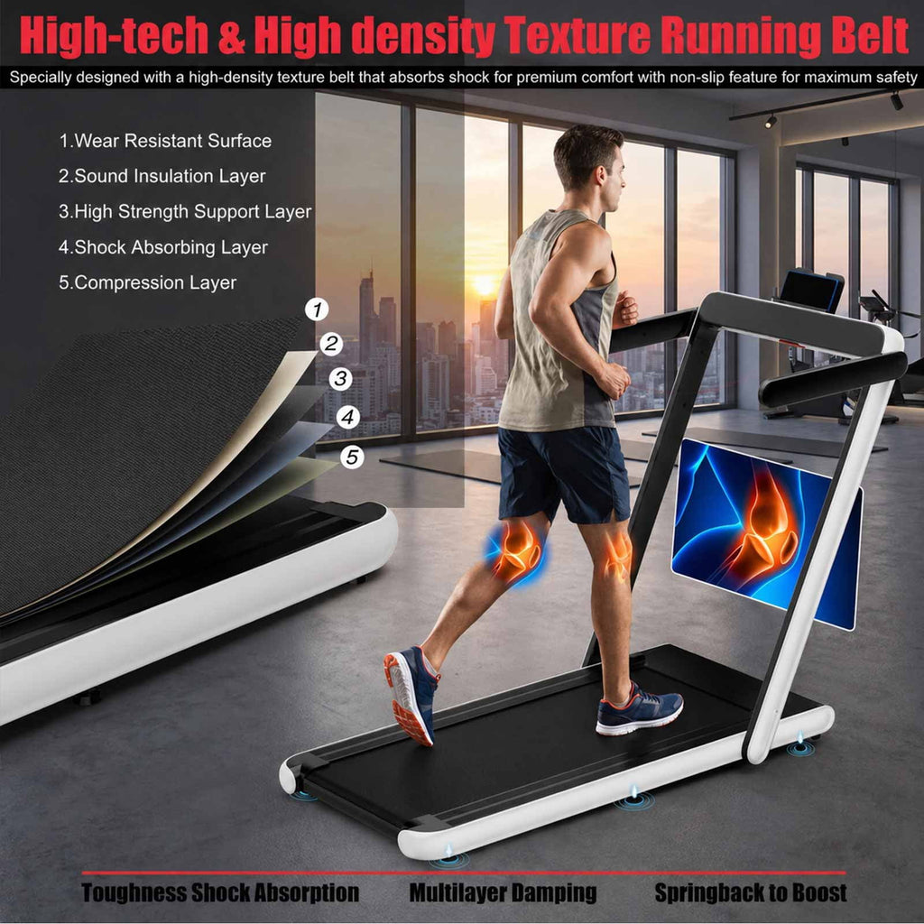 Airfind 2.25 HP 2-in-1 Walk-to-Run Folding Treadmill with App Sync and Audio Console Walking Treadmill for Home Supports 265 lbs, White