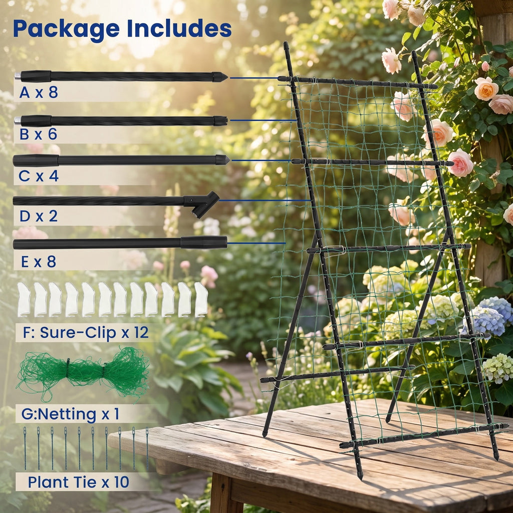 Airfind 74 Inch Tall Garden Trellis for Flower Vine Vegetable Fruit Pea, PE-Coated Metal PP Frame, 31.5 x 36.5 x 75 Footprint, Black