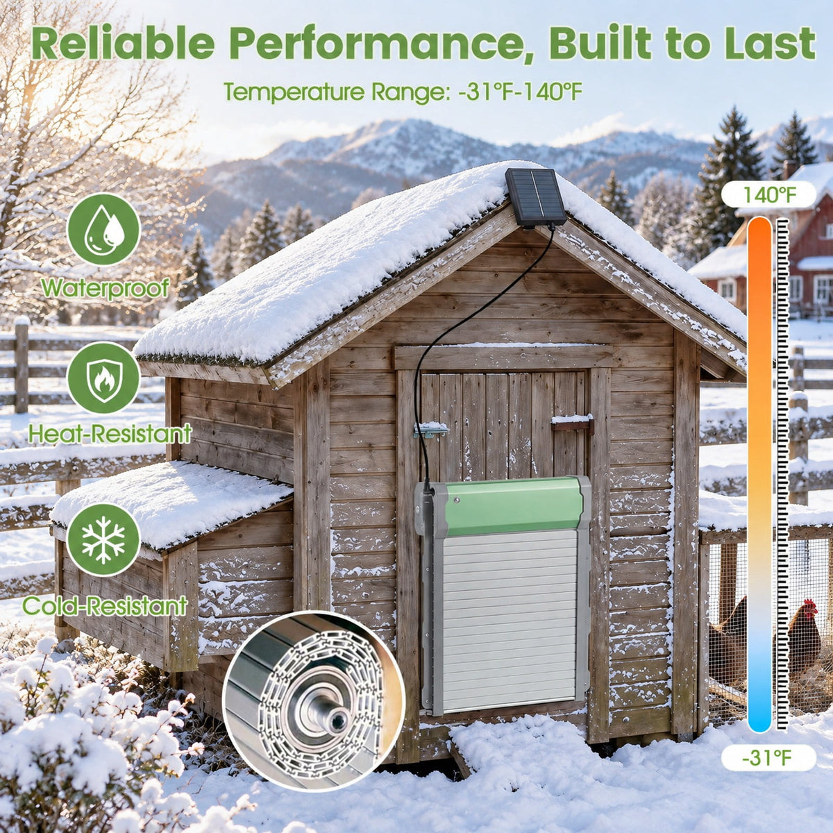 Airfind Automatic Chicken Coop Door with Remote Control and Light Sensor Timer, Aluminum ABS Silicon Frame, 14 x 12 x 4 Footprint, Green Sliver