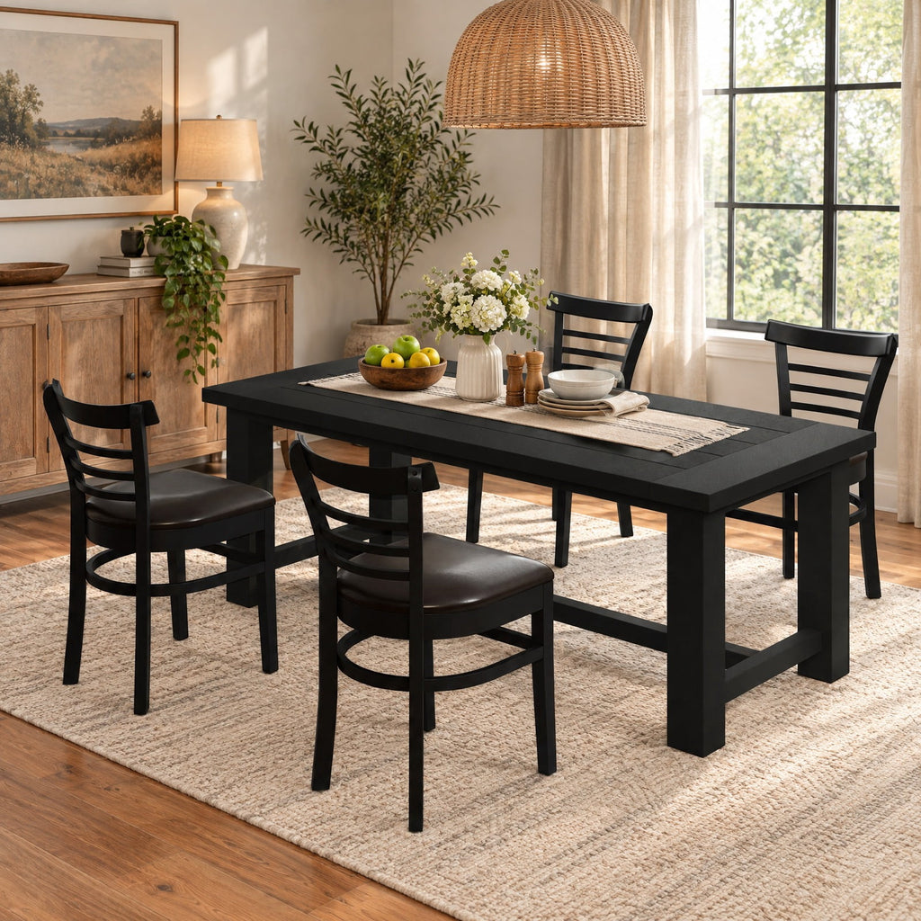 Airfind Set of 2 Wooden Dining Chair with Rubber Wood Legs for Restaurant, Chair 400 lbs Capacity, Rubber Wood PU Leather Sponge Frame, Black