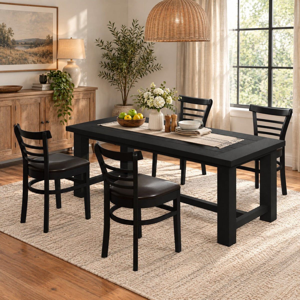 Airfind Set of 2 Wooden Dining Chair with Rubber Wood Legs for Restaurant, Chair 400 lbs Capacity, Rubber Wood PU Leather Sponge Frame, Black