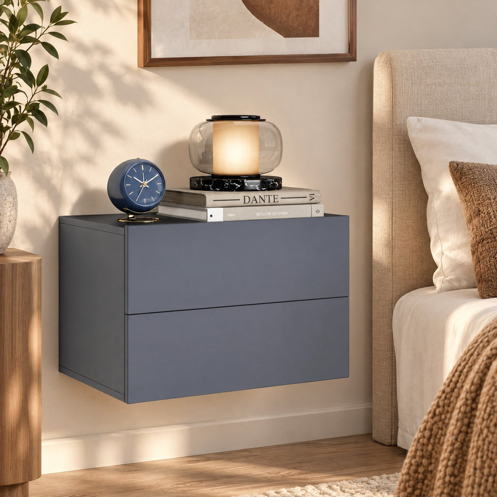 Airfind Floating Nightstand with 2 Storage Drawers Wall Mounted for Bedroom, 11 lbs Capacity, Engineered Wood Frame, 16.5in x 12in x 11.5in Footprint