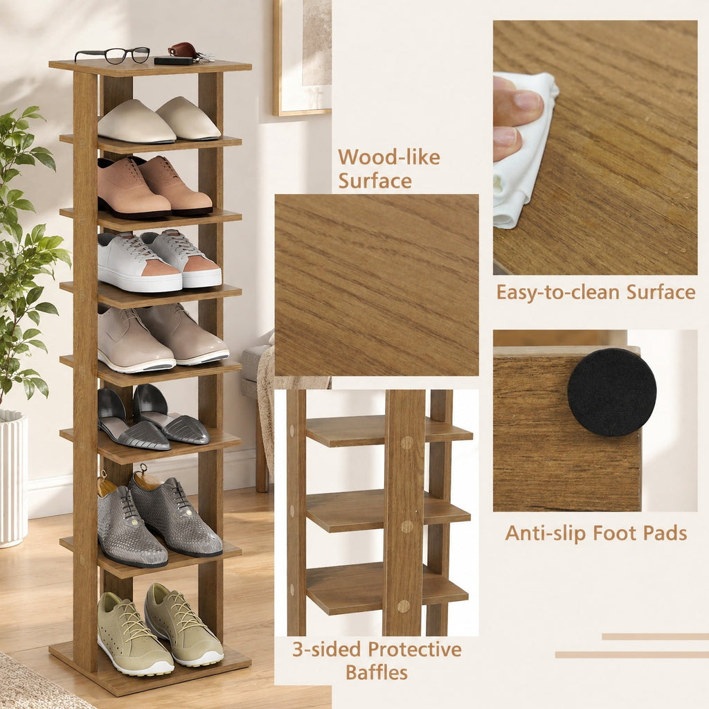 Airfind 8-Tiers Vertical Wooden Space Saving Shoe Rack for Front Door, Mdf, and High Quality for Convenient Everyday Use, Natural