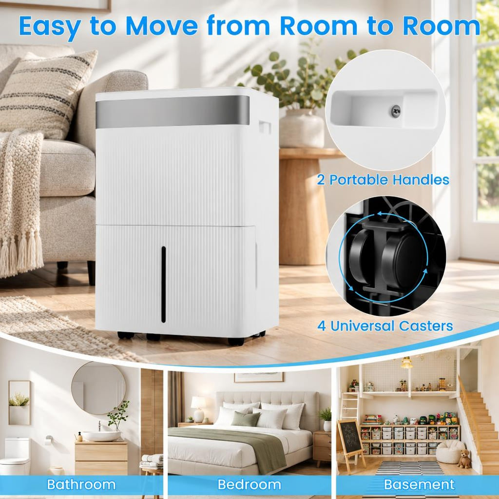 Airfind Dehumidifier, 96 Pints, with 24H Timer and 3-Color Indicator, ABS Frame, 13.5 Inch x 10.5 Inch x 20.5 Inch/34 x 26.5 x 52 cm Footprint, White