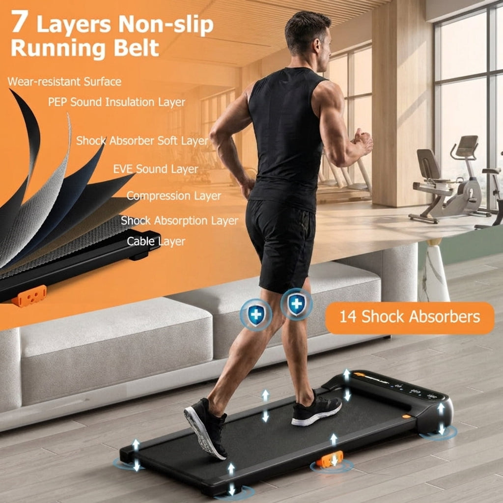 Airfind Under Desk Walking Pad Treadmill for home and office with watch-like remote control plus 7-layer belt and 14 shock absorbers for small spaces, Black