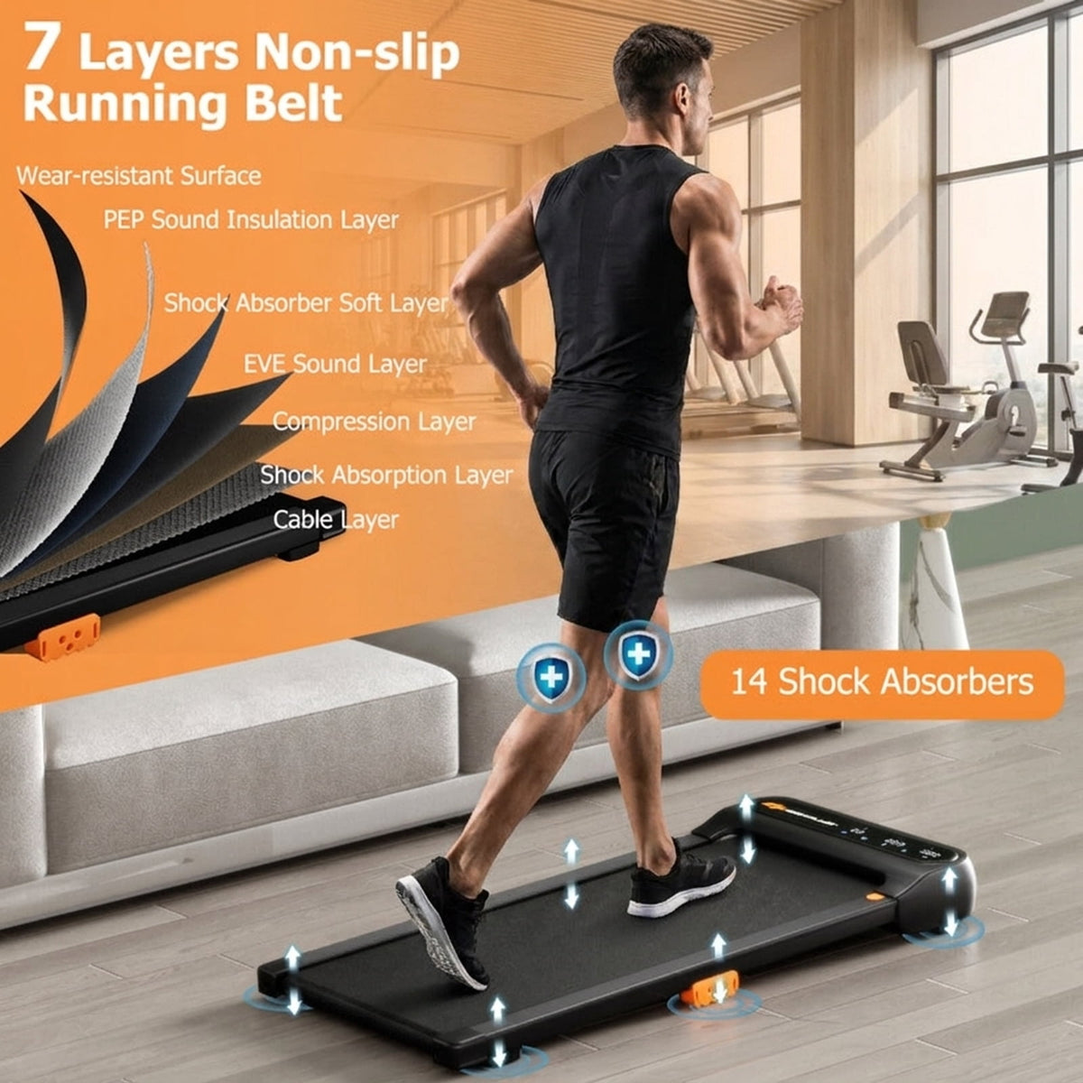 Airfind Under Desk Walking Pad Treadmill for home and office with watch-like remote control plus 7-layer belt and 14 shock absorbers for small spaces, Black
